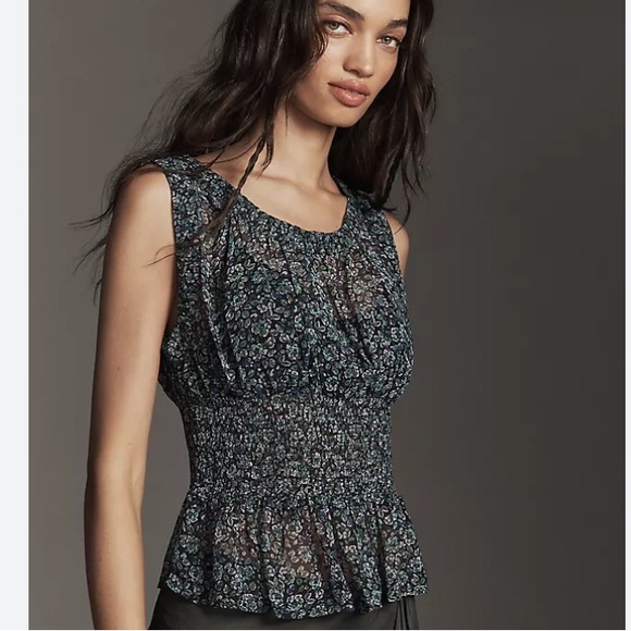 Anthropologie Floral Chiffon Smocked Top NWT Large - Picture 5 of 10